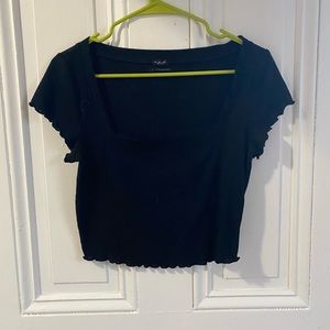 Black square neck cropped top with sleeve detail. Size large.